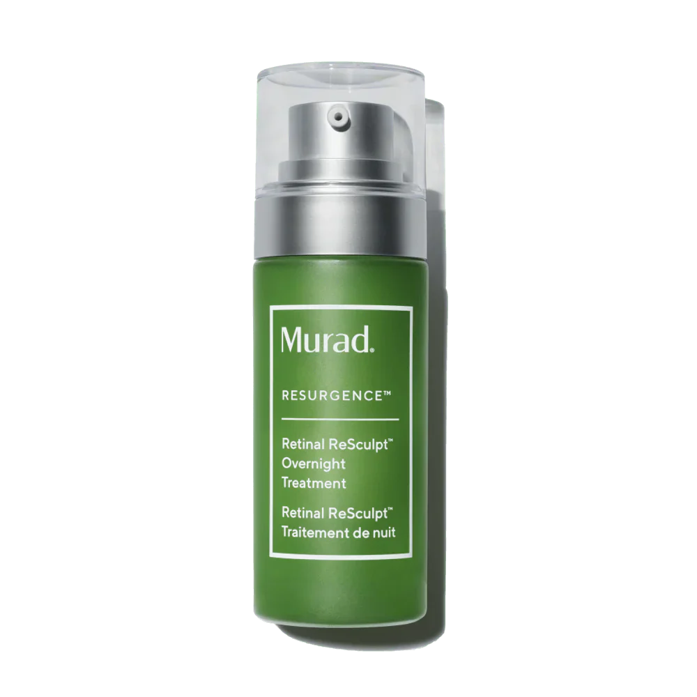 Murad Retinal ReSculpt Overnight Treatment bottle with green pump dispenser