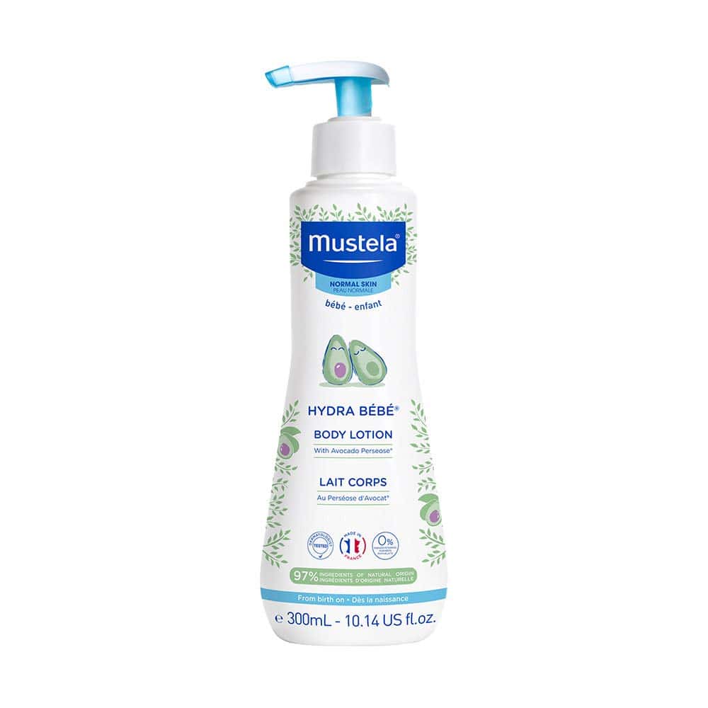 Mustela Hydra Bebe body lotion bottle with pump, 10.14 fl oz