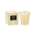 Birchwood pine scented candle in white patterned glass jar with perforated design