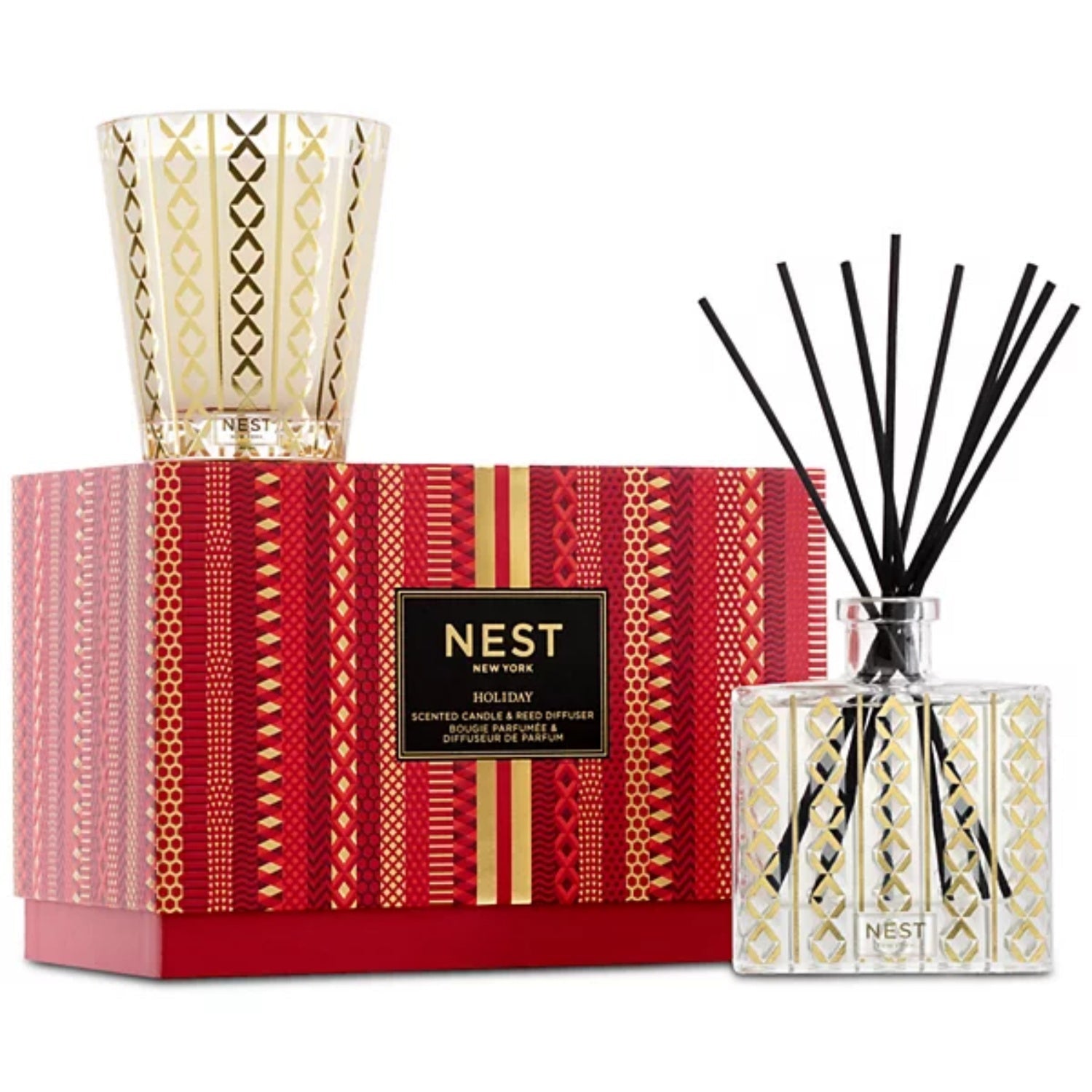 Nest New York Holiday Classic candle & diffuser set with patterned holders