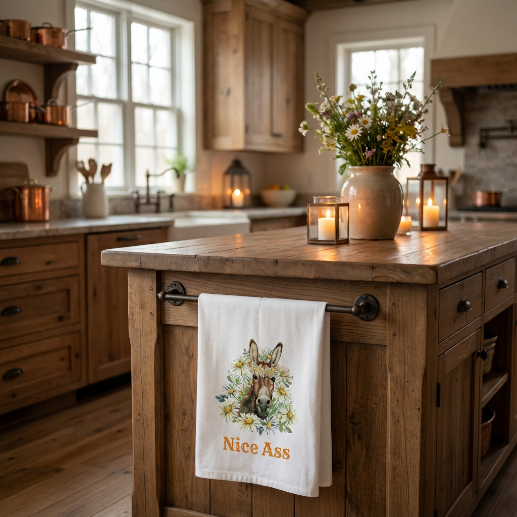 Funny Donkey Tea Towel, "Nice Ass" Kitchen Decor, Gift for Animal Lovers, Farmhouse Style Dish Towel, Unique Home Gift