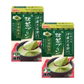 Nissin Welna matcha pudding powder boxes, green package with bowl of pudding