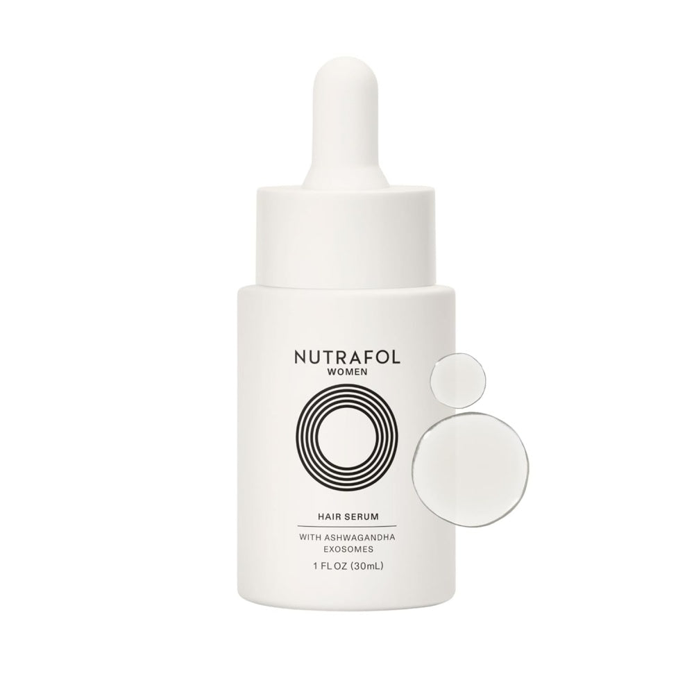 Nutrafol hair serum bottle, 30 mL, with dropper and brand label