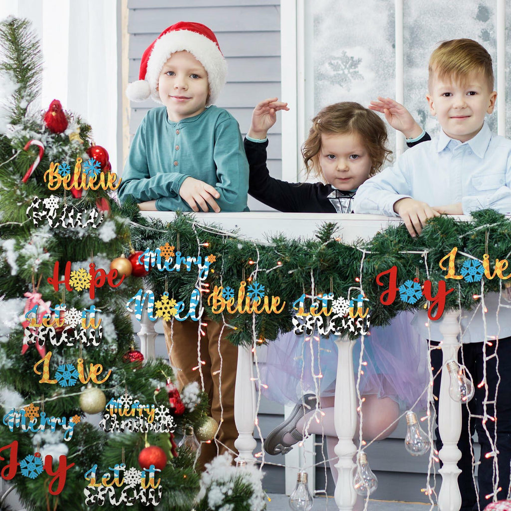 Gerrii 18pcs Christmas Ornaments Wooden Words Colorful Bulk New Crafts