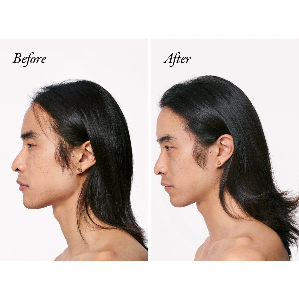 Conditioner treatment results on black hair, side profile close-up