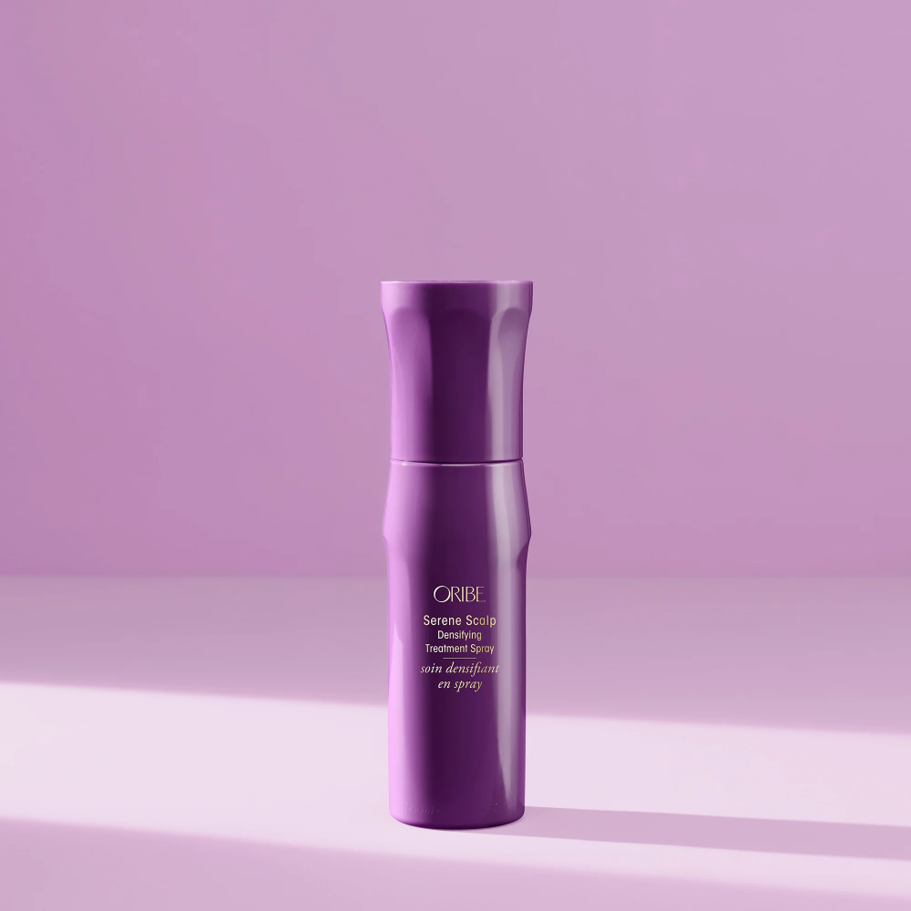 Oribe scalp densifying treatment spray bottle, glossy purple bottle