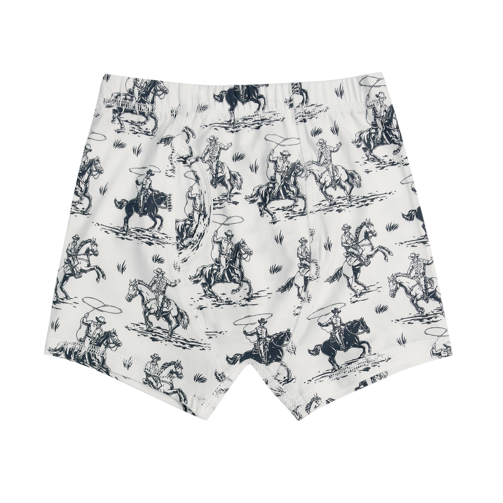 Boys' briefs in white with black western cowboy and lasso print