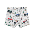 Boys' briefs in white with green and red tractor truck pattern