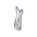 Pause fascia stimulating tool in shiny silver, wedge shape with finger cutout