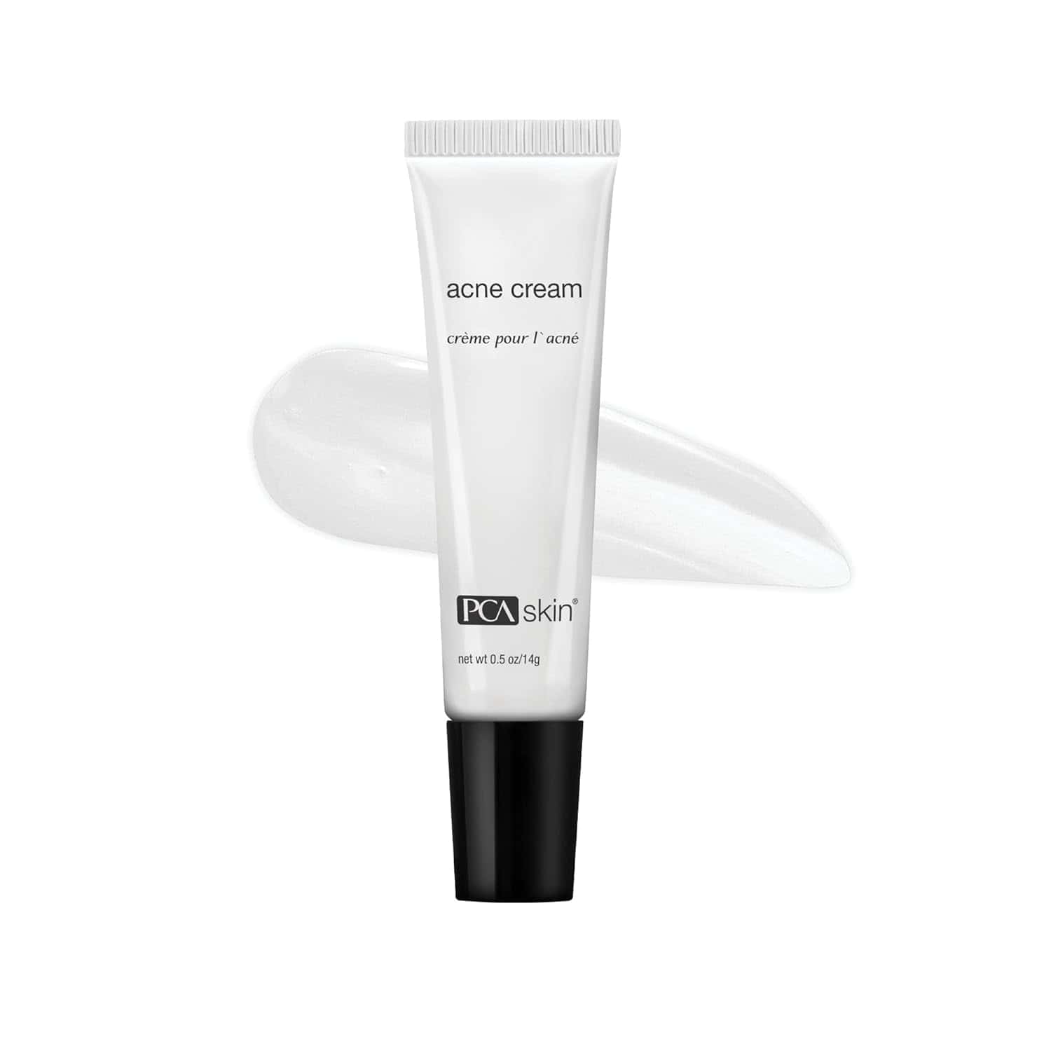 PCA Skin acne cream squeeze tube with white cap and black base