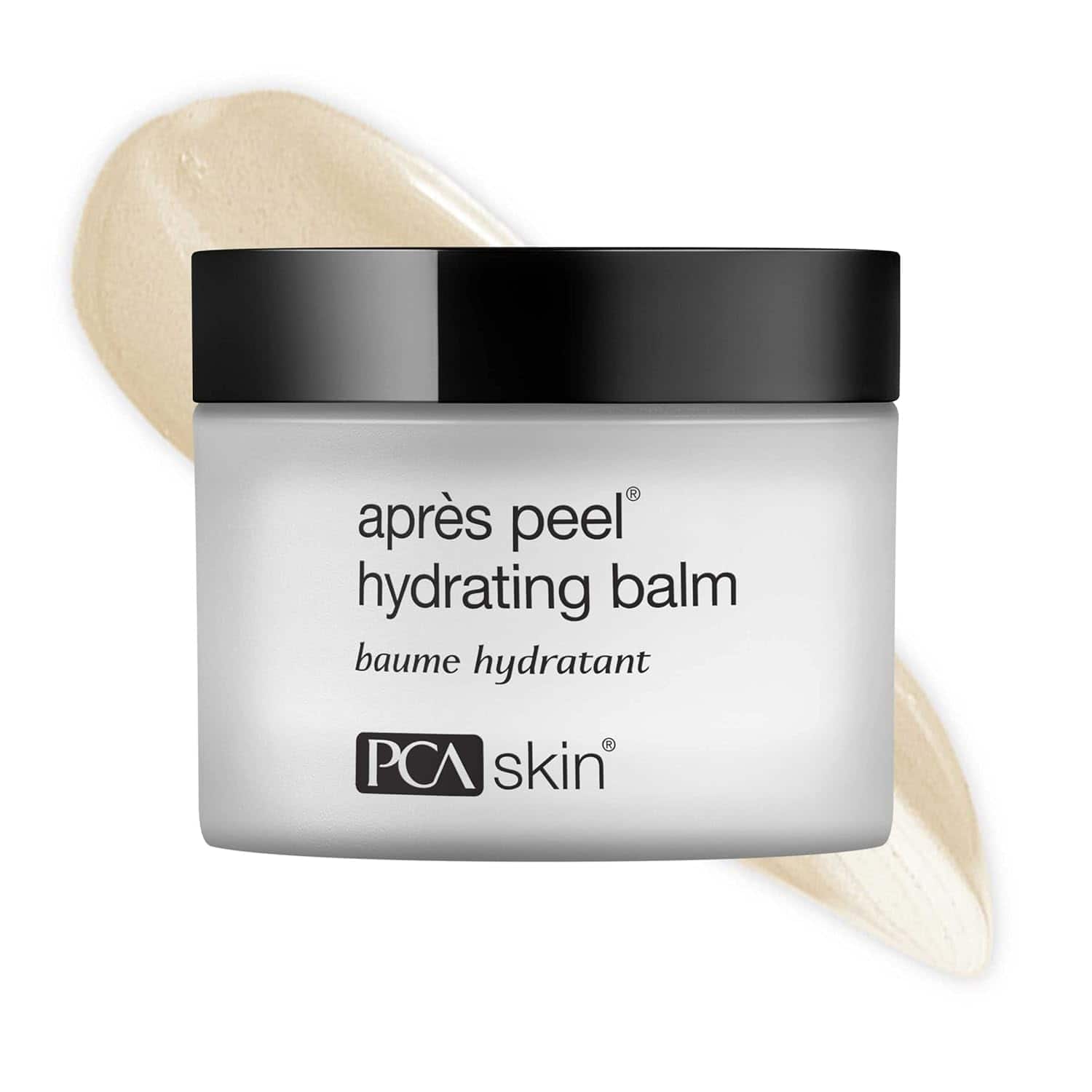 PCA Skin après peel hydrating balm jar with black lid and white label