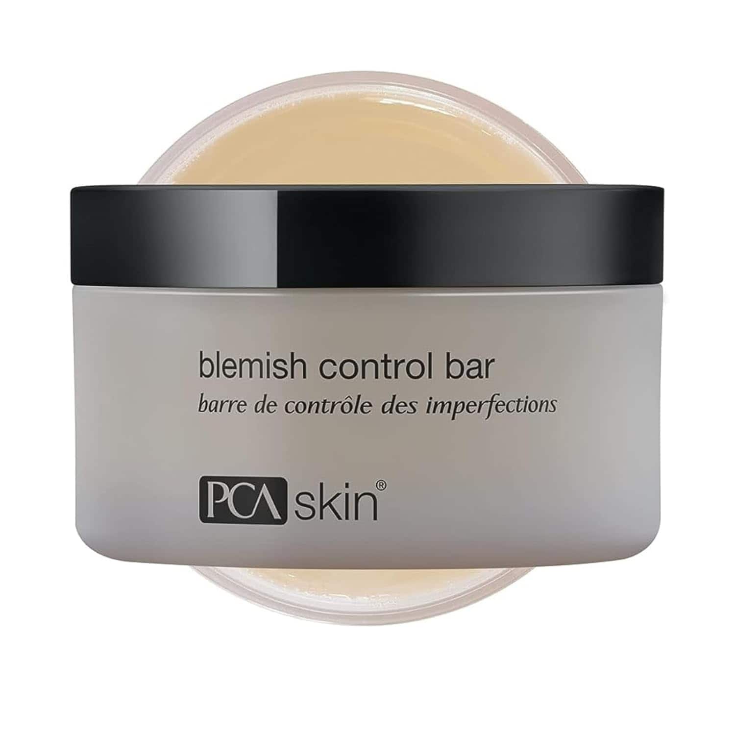 PCA Skin blemish control bar cream jar with black lid and gray container