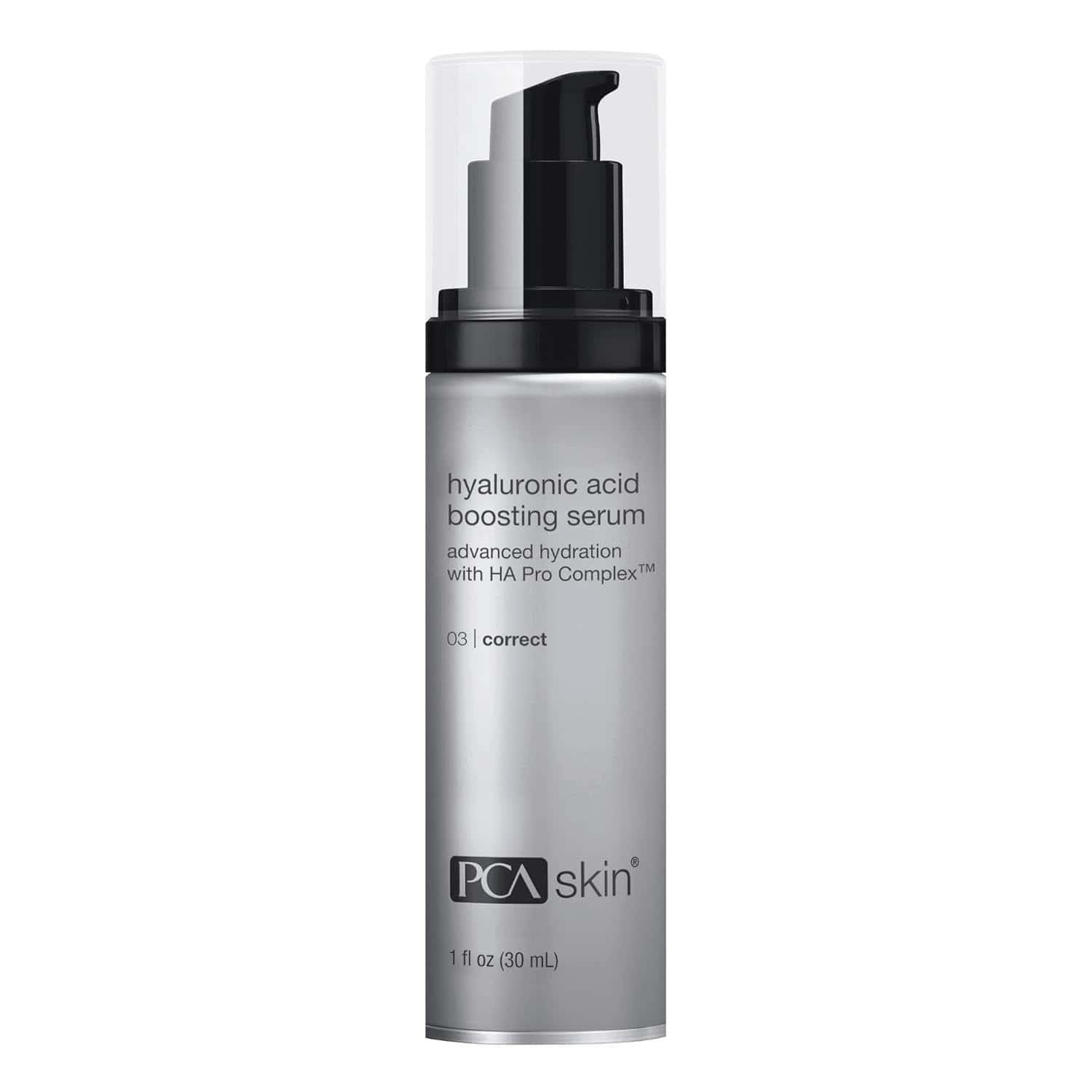 PCA Skin hyaluronic acid boosting serum in pump bottle, 1 oz.