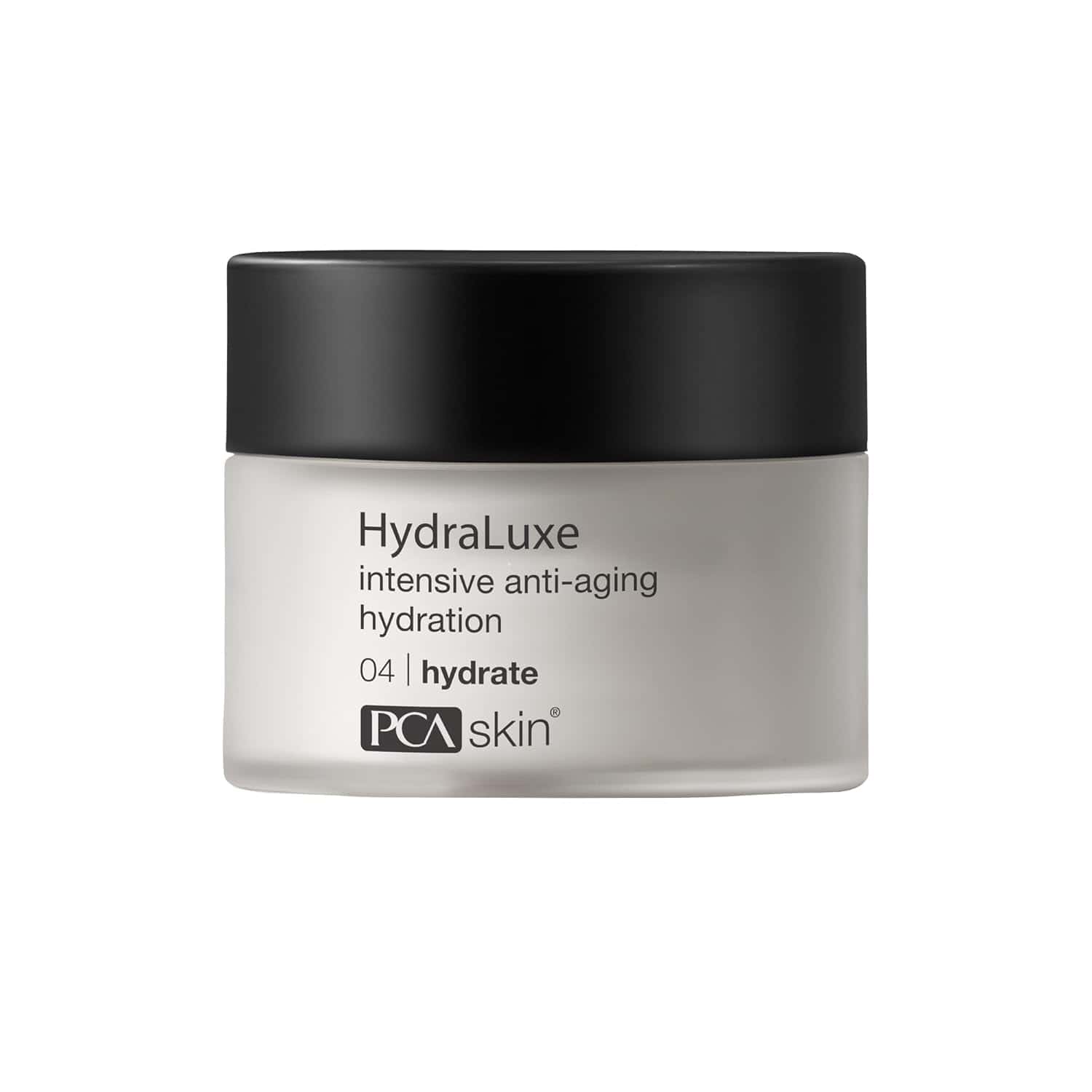 HydraLuxe anti-aging hydration cream jar with black cap by PCA skin