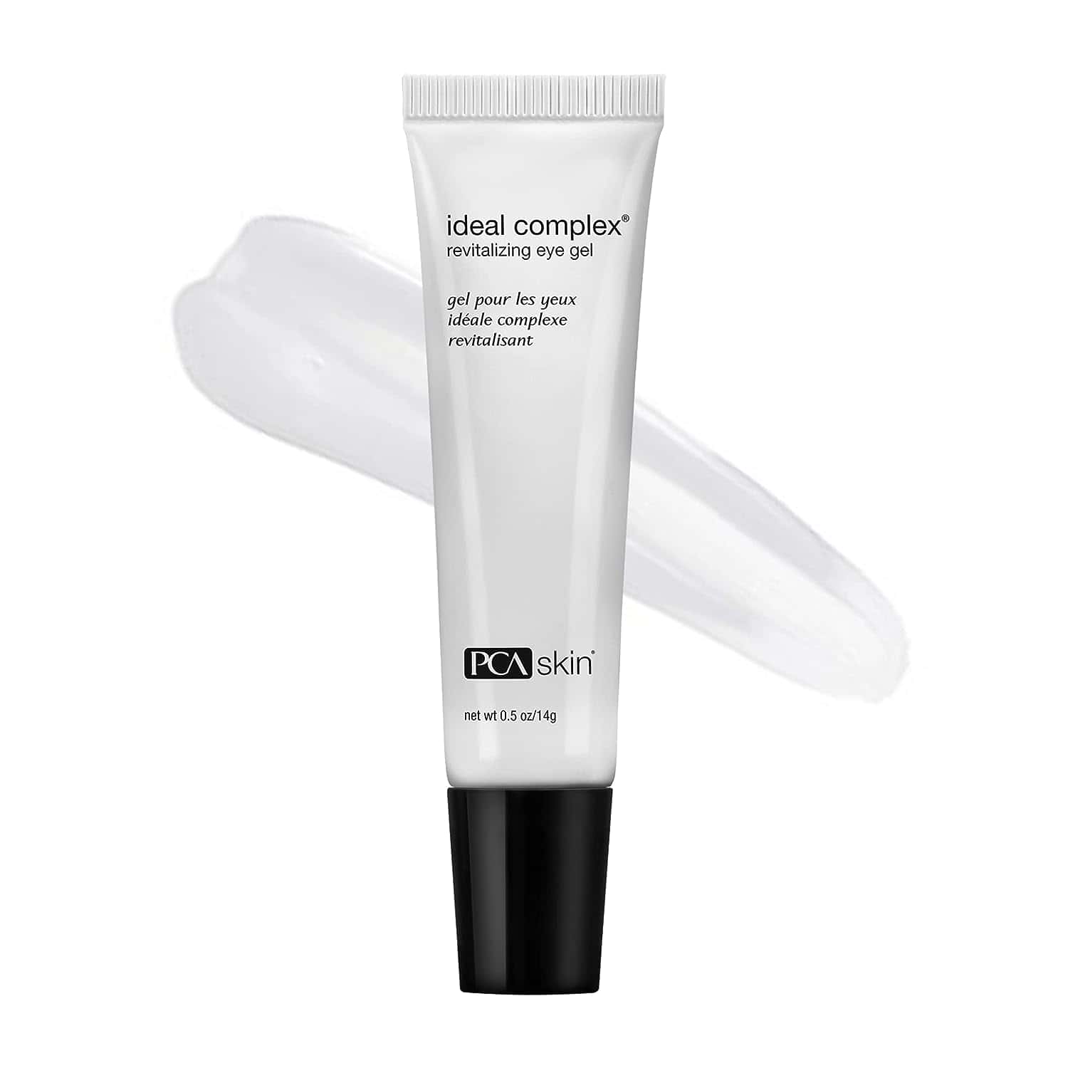 PCA Skin Ideal Complex revitalizing eye gel tube with flip-top, white and black