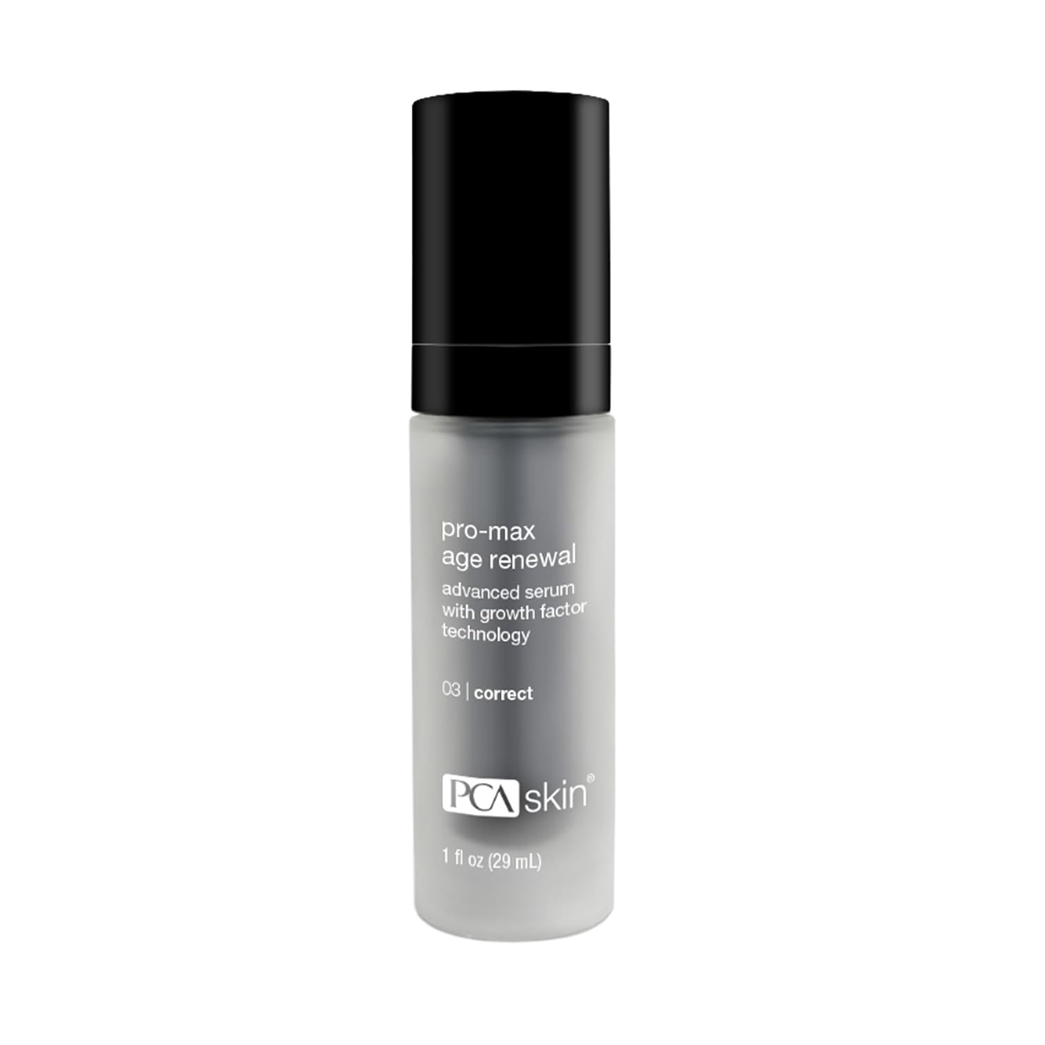 PCA Skin pro-max age renewal serum, frosted gray bottle with black cap