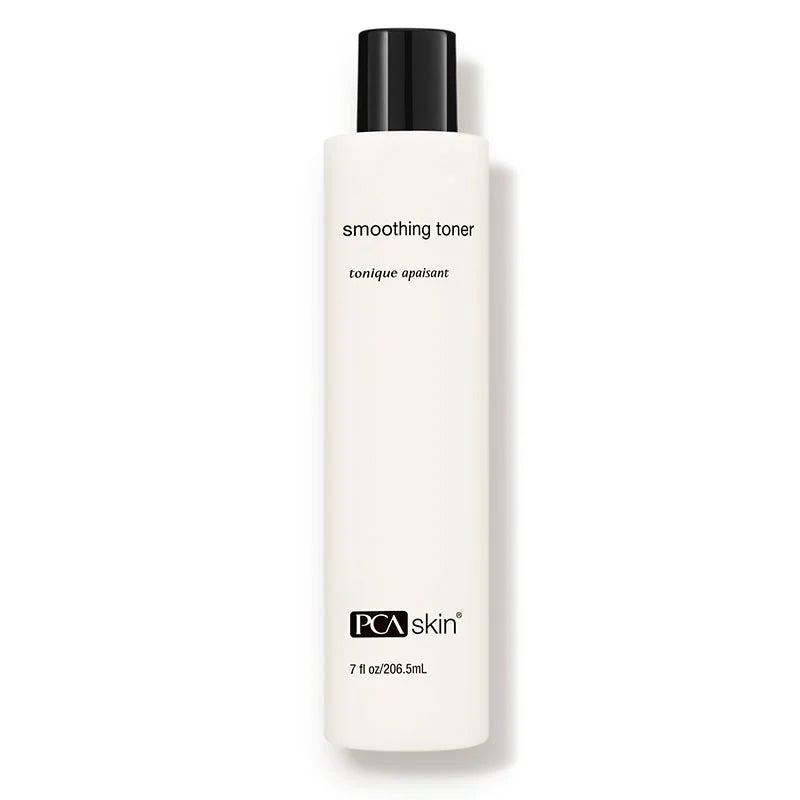 PCA Skin smoothing toner bottle, 7 fl oz, white bottle with black cap.