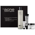Acne control skincare set with BPO 5% cleanser bottle, acne gel tube, moisturizer jar