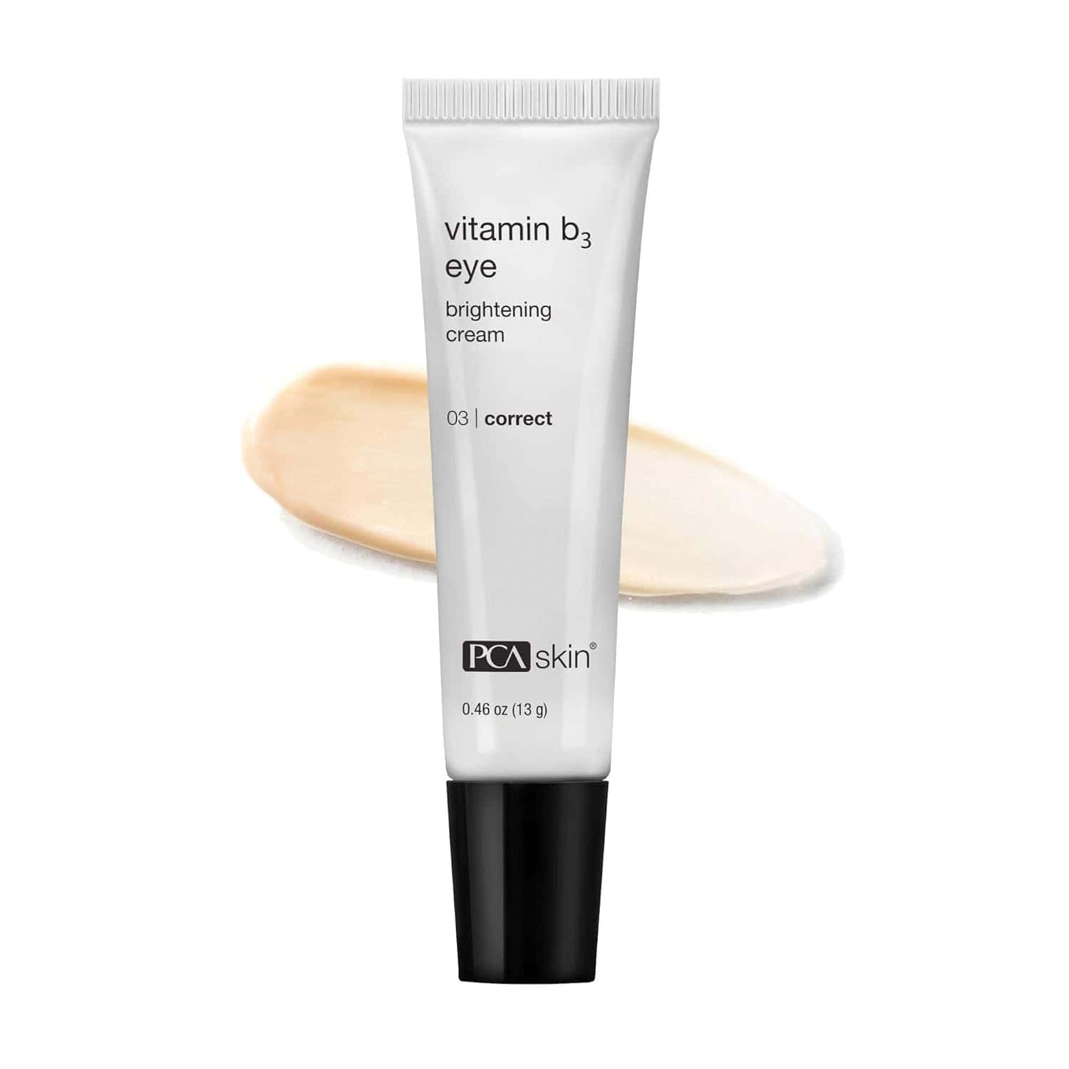 PCA Skin Vitamin b3 eye brightening cream tube, white cap and pale cream