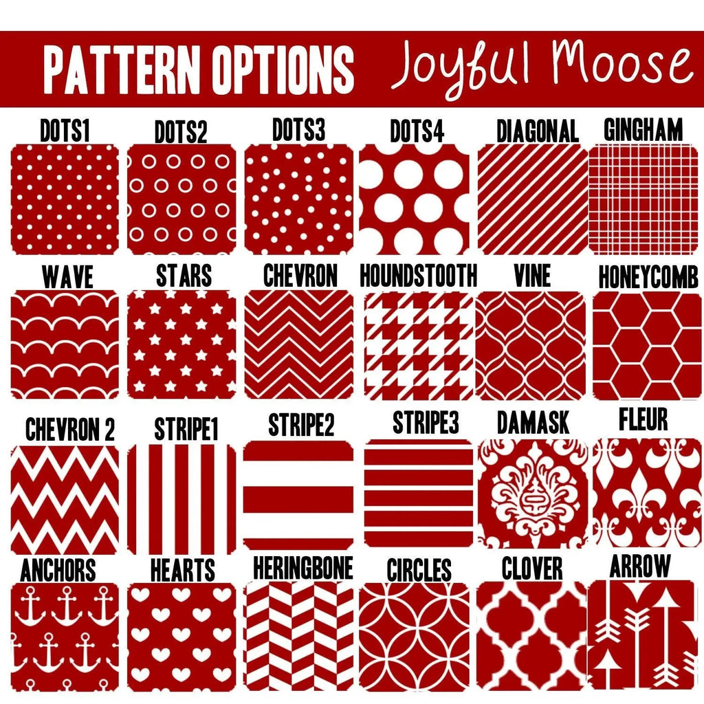 Personalized pet ID tag pattern options grid with red design choices