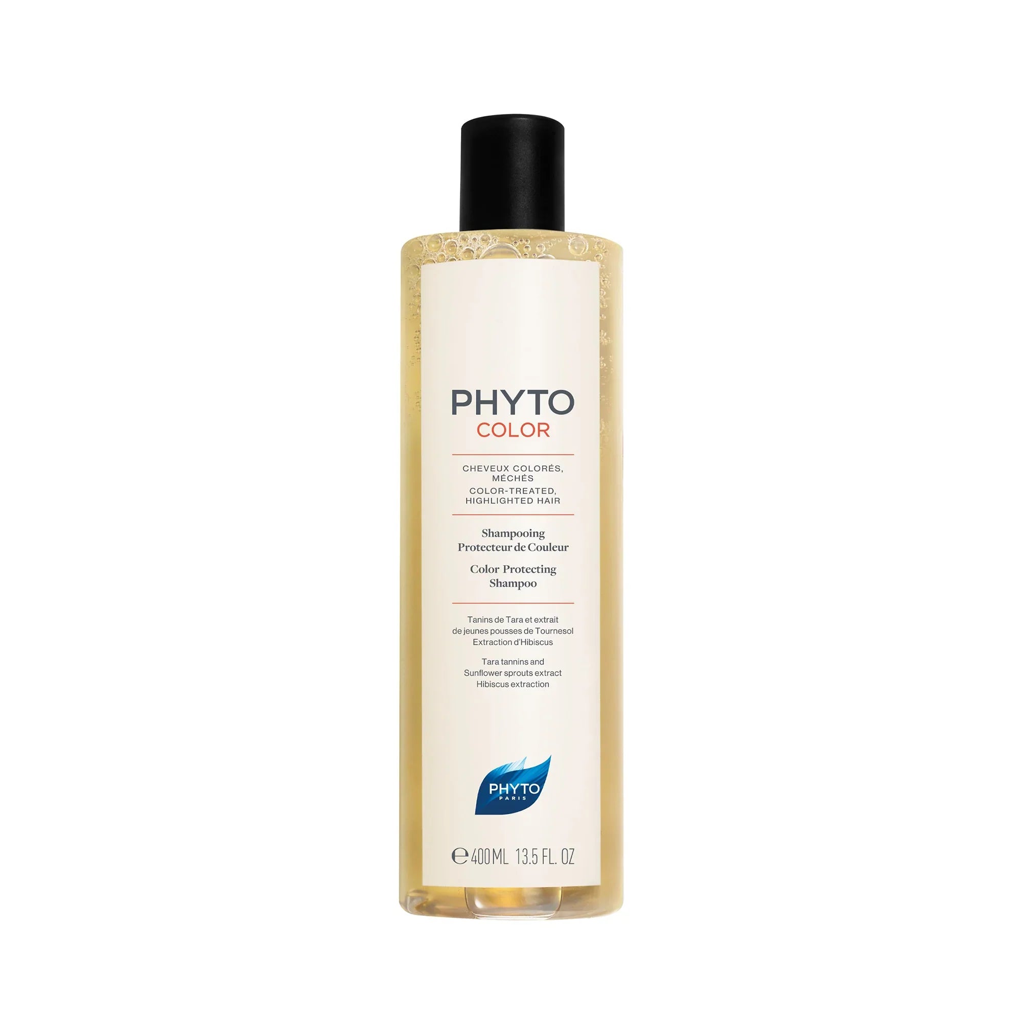 PHYTOCOLOR shampoo bottle, clear amber liquid in 13.5 fl oz bottle