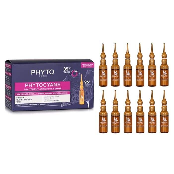 Hair thinning treatment set: box and 12 brown glass vials with droppers