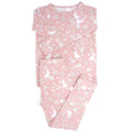 Kids pink pajama set with bunny and floral print, long-sleeve top and pants