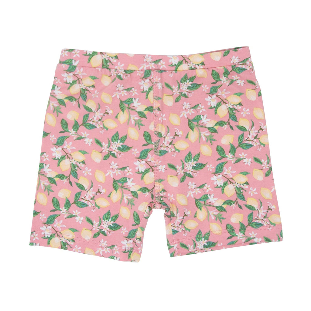 Girls' pink floral pajama shorts with elastic waistband