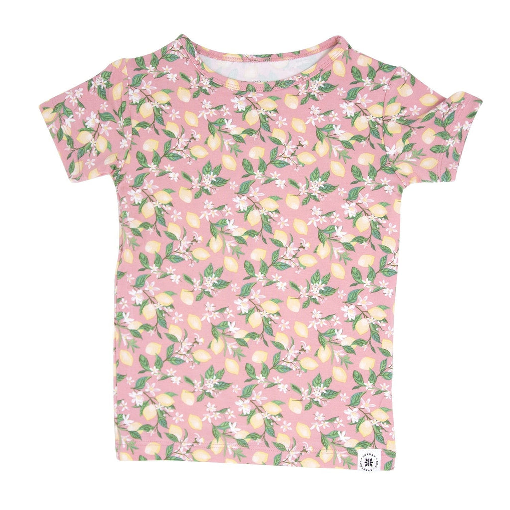Girls' pink floral short-sleeve pajama top
