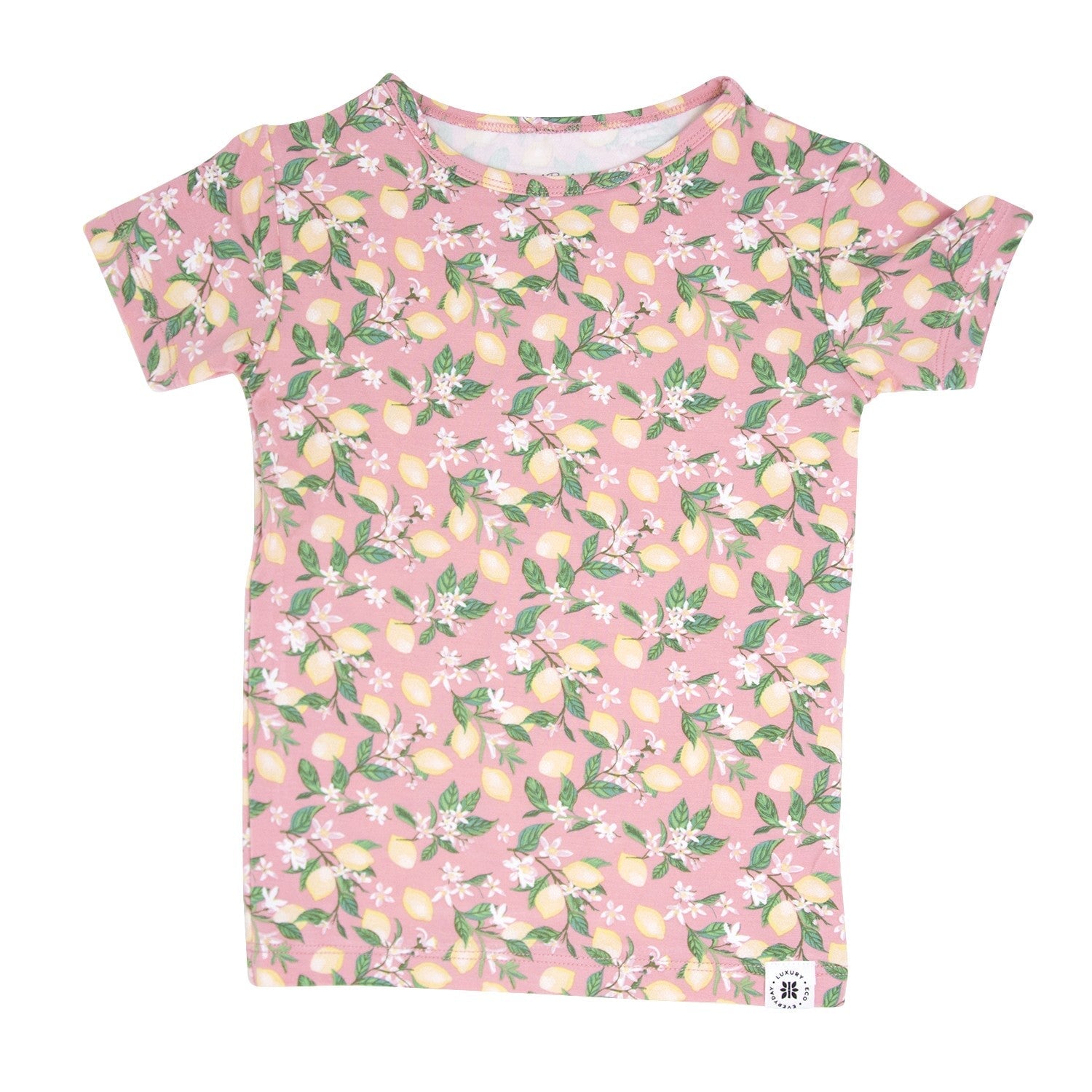 Girls' pink floral short-sleeve pajama top