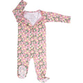Girls pink lemon floral print zippered footie, long sleeves, footed cuffs
