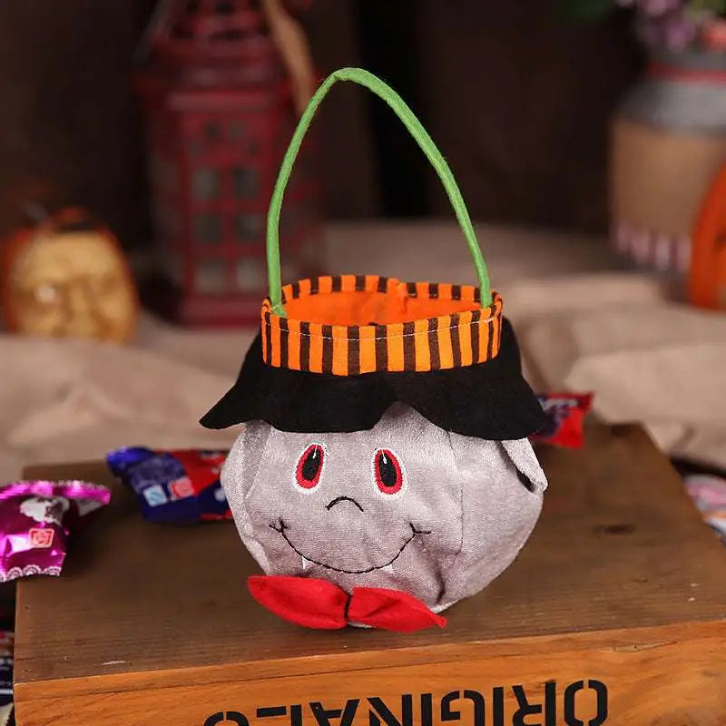 Plush Pumpkin Halloween Candy Bags with Witch Hat