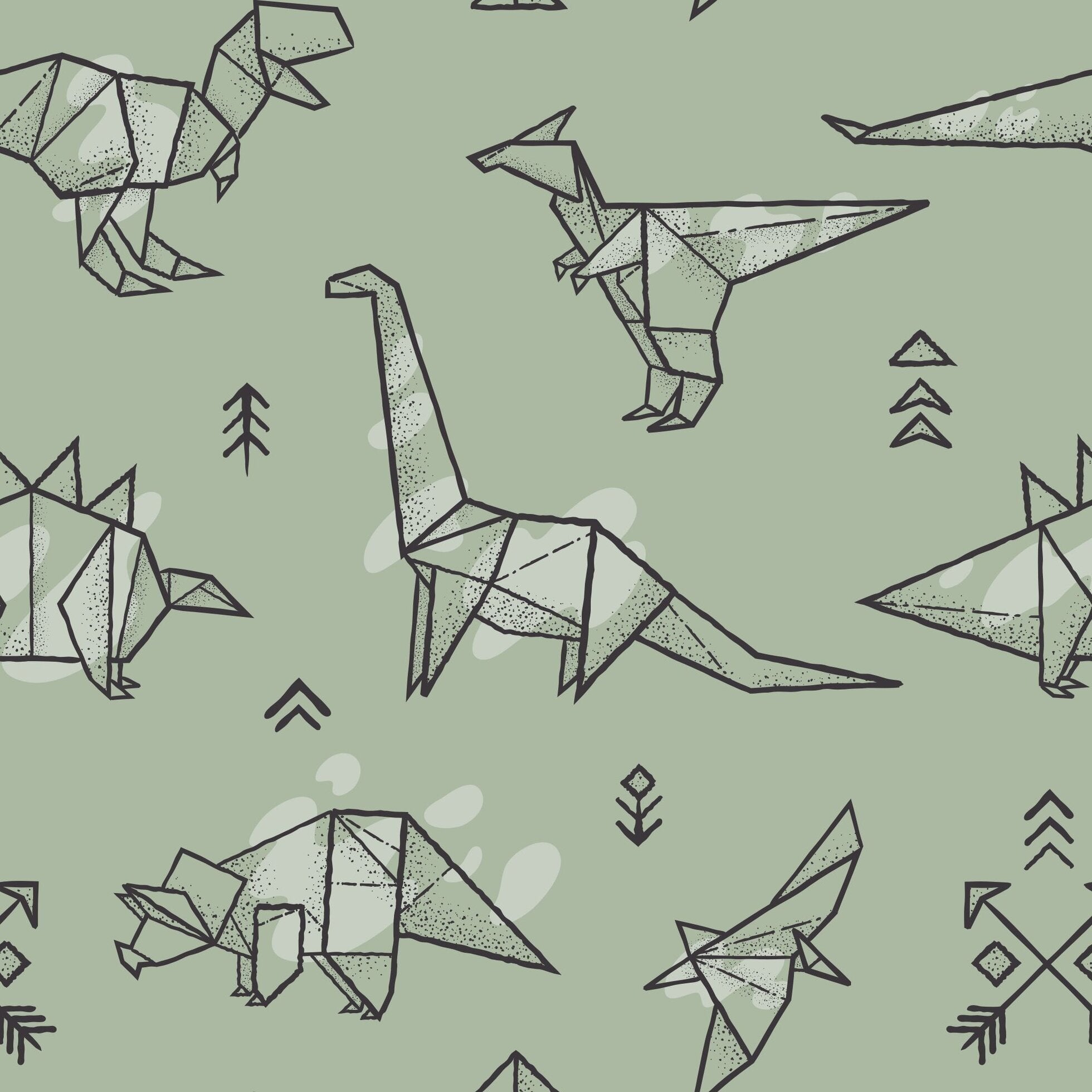 Polo romper fabric in light mint with allover origami dinosaur pattern