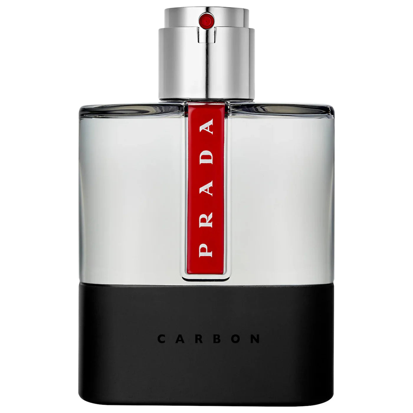 Prada Luna Rossa Carbon Eau de Toilette bottle with silver cap and red label