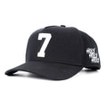 Black snapback cap with large white '7' front patch