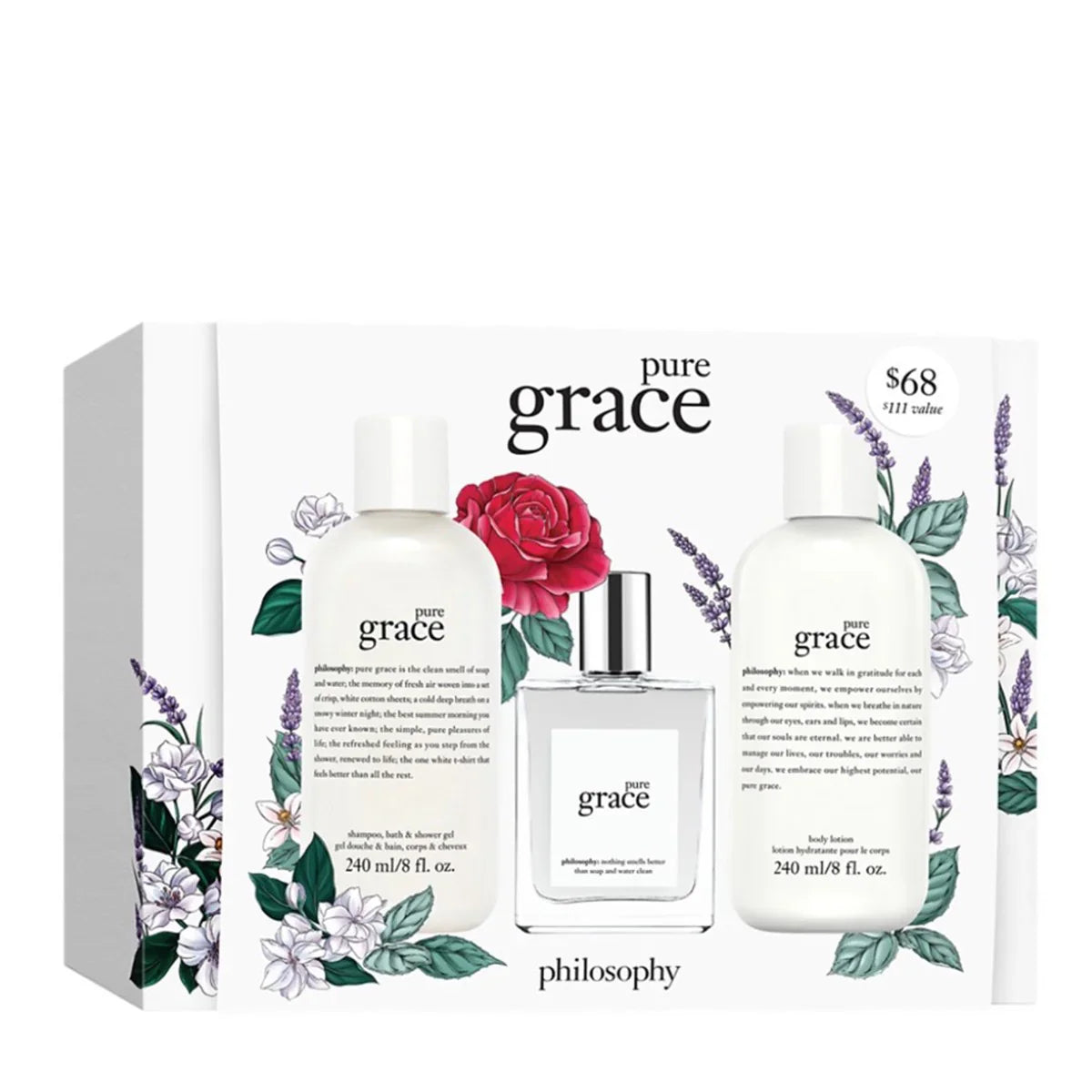 Philosophy Pure Grace EDT gift set trio with three bottles and gift box