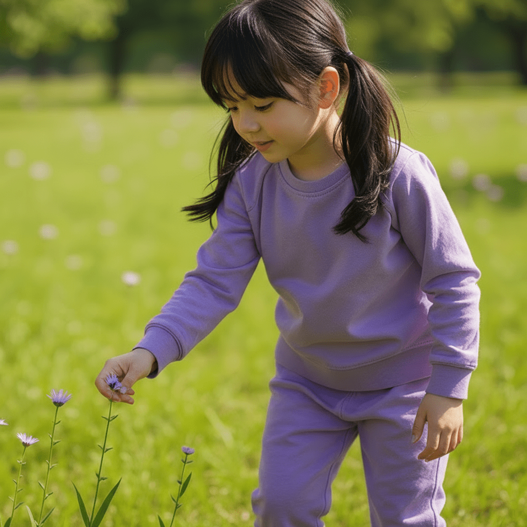 Purple crew neck sweatshirt and jogger pants set on child