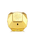 Rabanne Lady Million perfume bottle, gold octagonal cap with central logo label