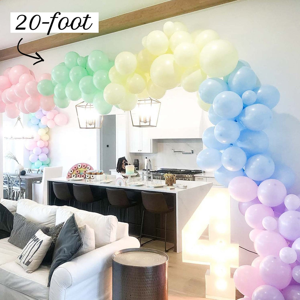 Soft Pastel Rainbow Balloon Garland Kit | Pink Green Blue Yellow Purple DIY Arch