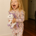 Girls long-sleeve footed romper with colorful cartoon print