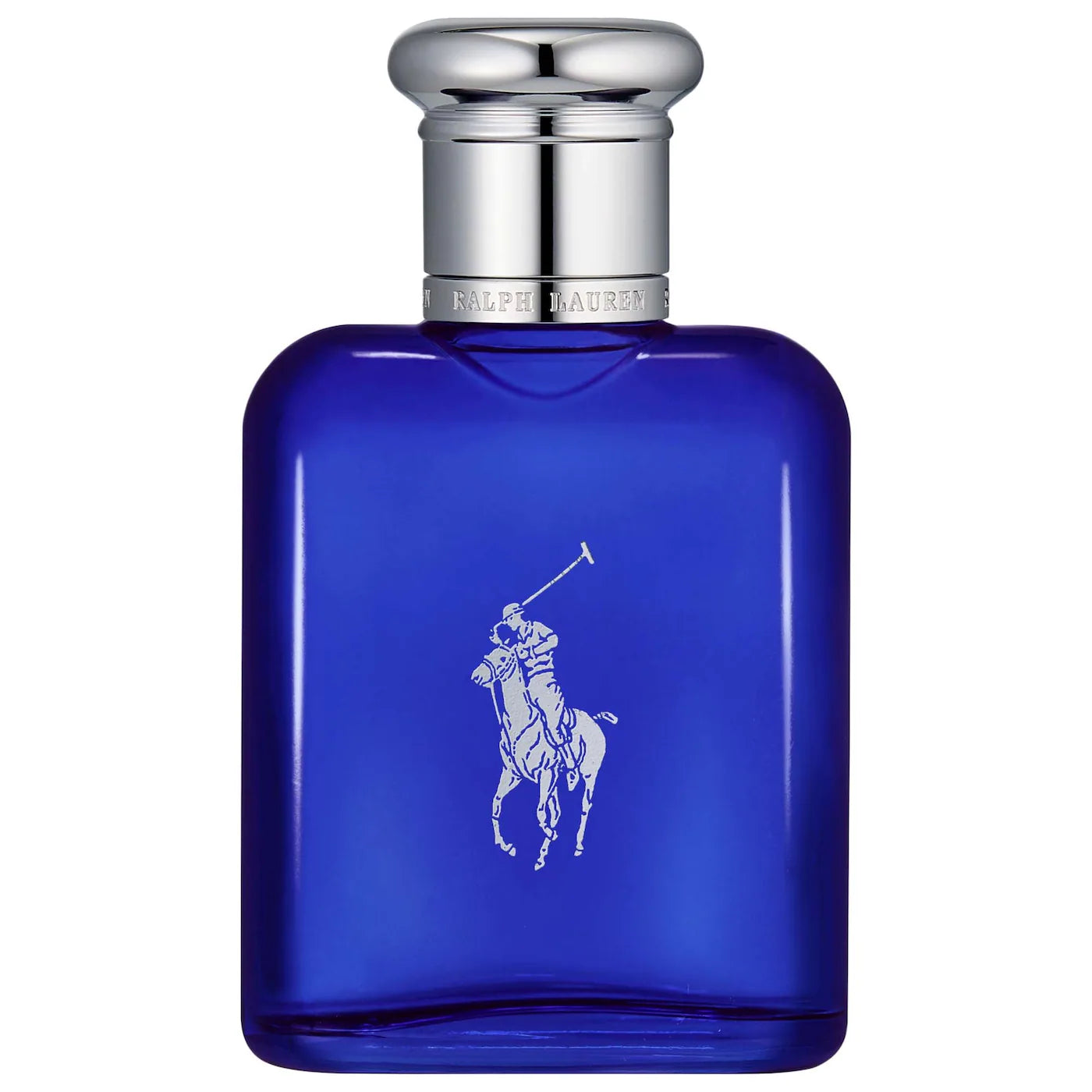 Ralph Lauren Polo Blue Eau de Toilette blue glass bottle with silver cap and emblem