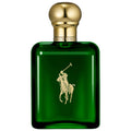 Green Eau de Toilette bottle with gold cap and polo rider logo