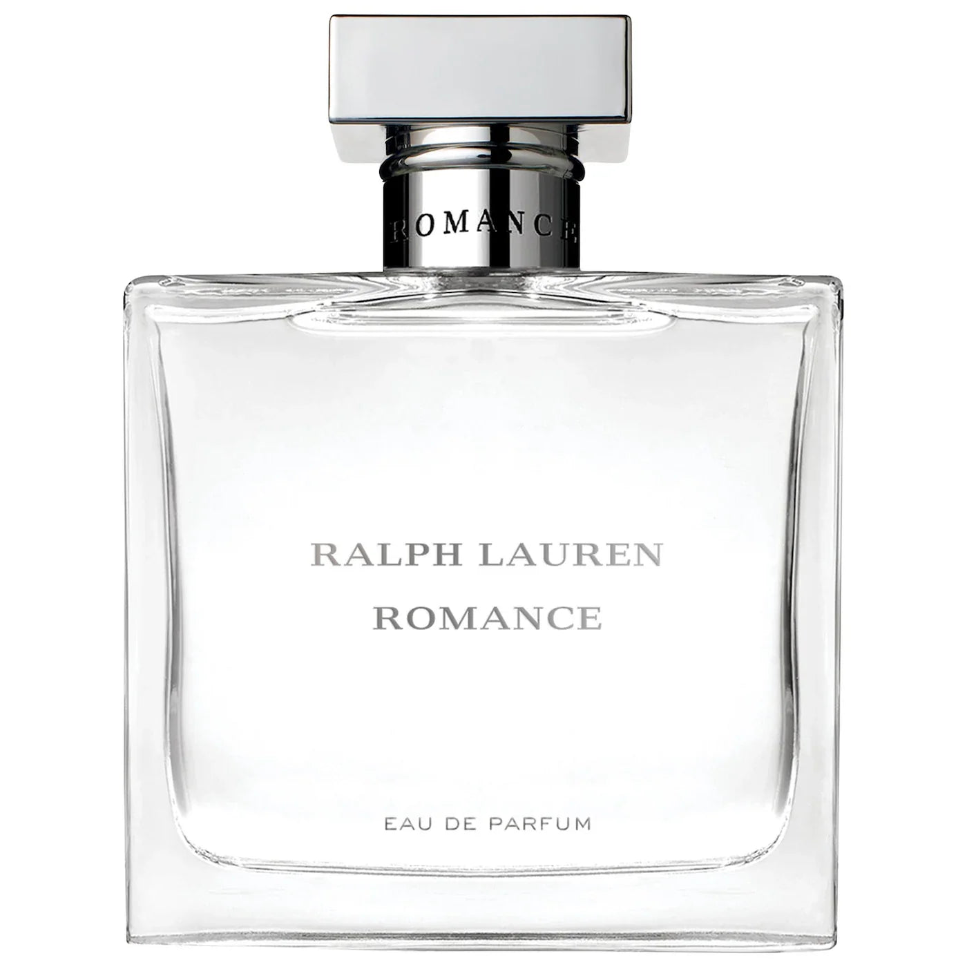 Ralph Lauren Romance eau de parfum in clear square glass bottle with silver cap