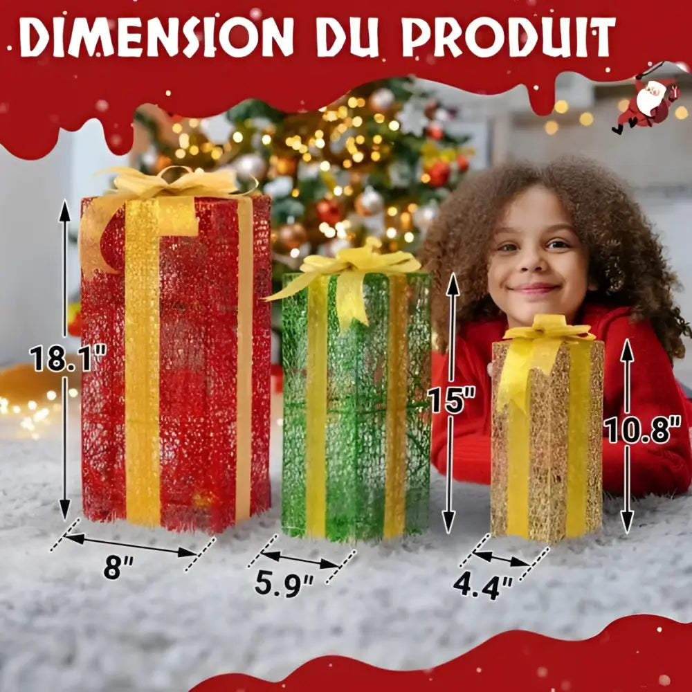 Red and Green Warm White Lighted Gift Boxes Set of 3