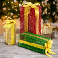 Red and Green Warm White Lighted Gift Boxes Set of 3