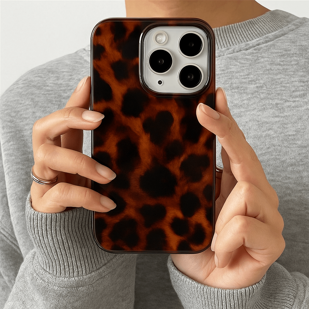 Retro Amber Laser Texture Phone Case | Leopard Print Shockproof Soft Back Cover for iPhone