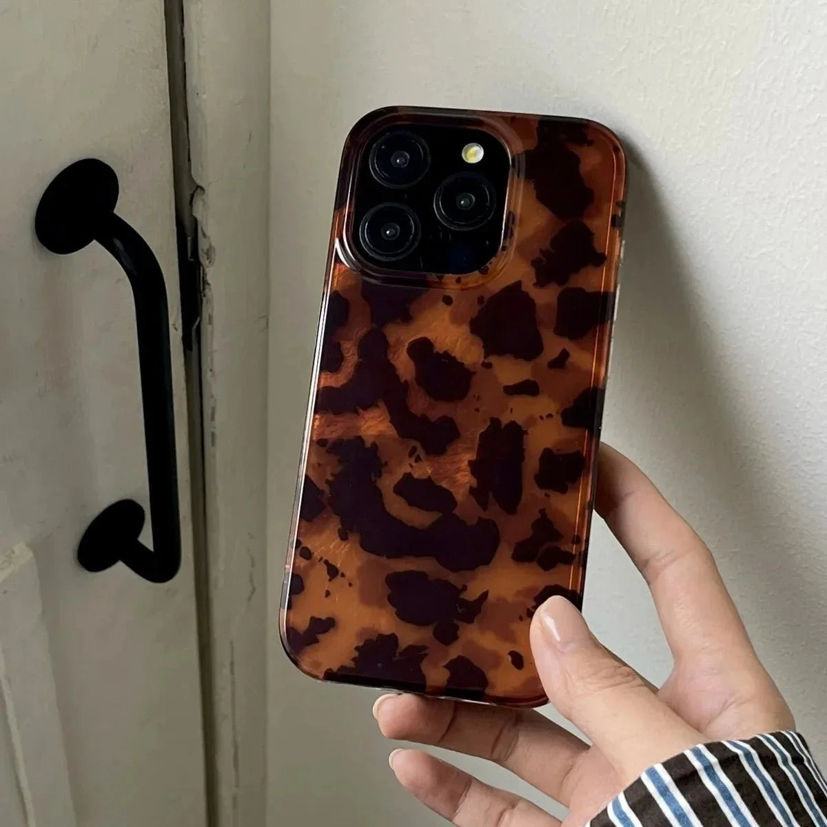 Retro Amber Laser Texture Phone Case | Leopard Print Shockproof Soft Back Cover for iPhone