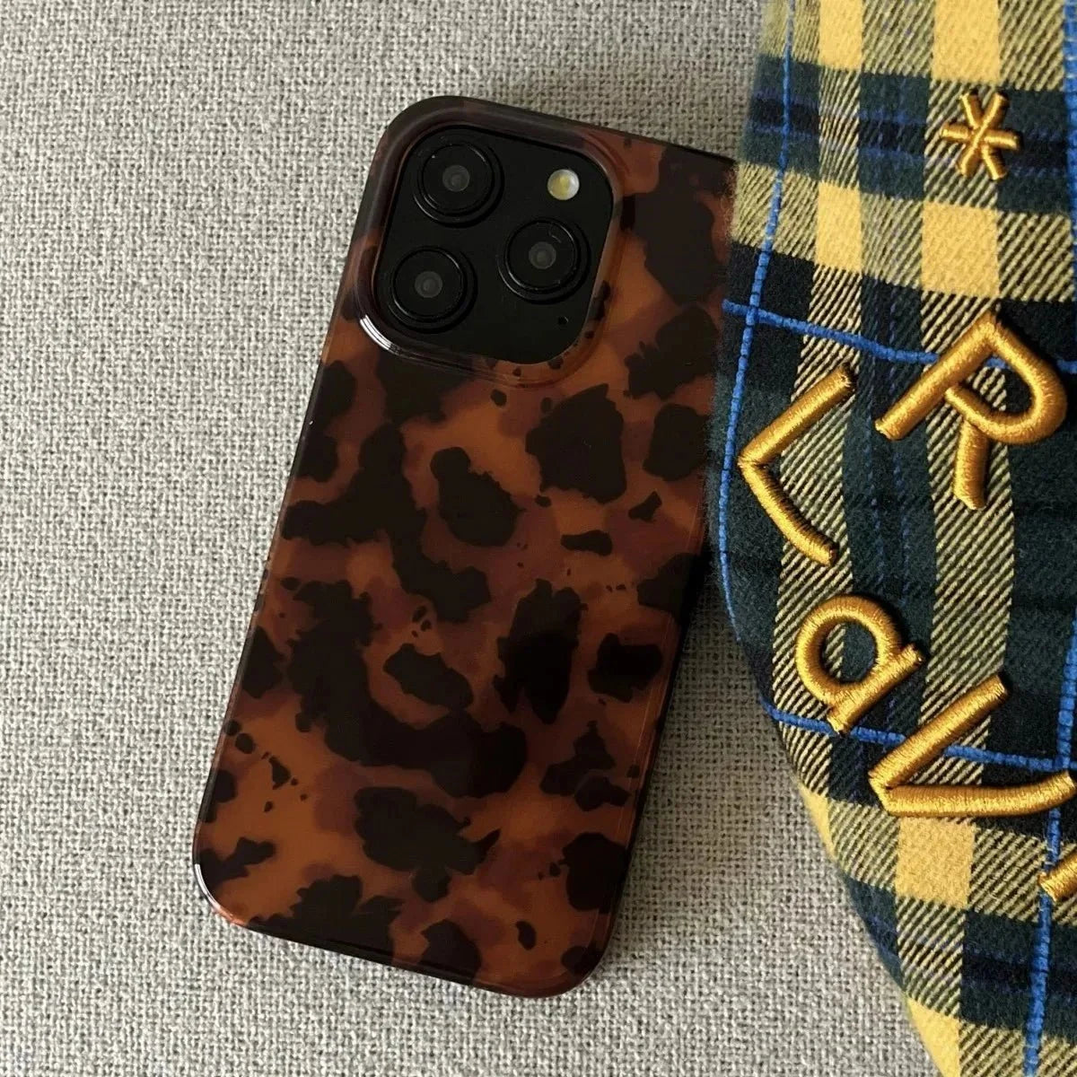 Retro Amber Laser Texture Phone Case | Leopard Print Shockproof Soft Back Cover for iPhone
