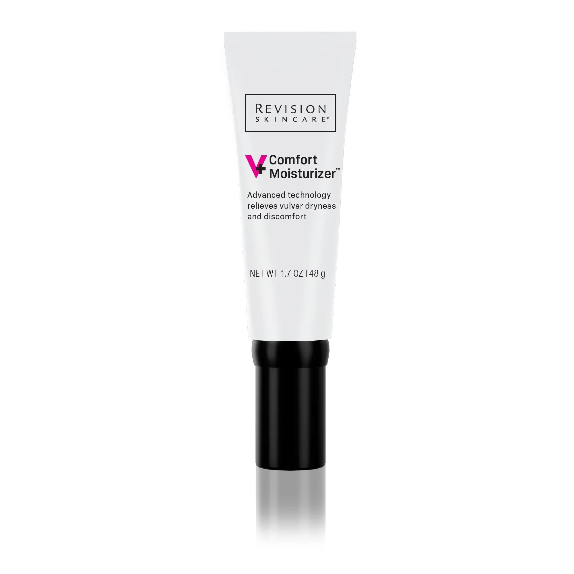 Revision Skincare V+ Comfort Moisturizer tube, white and black squeeze packaging