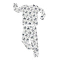 Kids pajama set in white with blue cowboy print, long-sleeve top and pants
